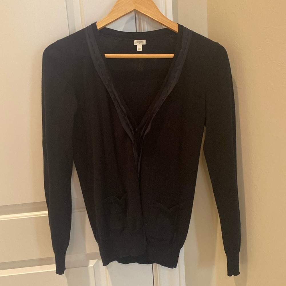 J.Crew black V-neck cardigan sweater with ribbon trim - extra small